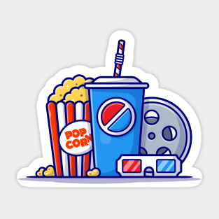 Popcorn, Soda And Roll Film Cartoon Vector Icon Illustration Sticker